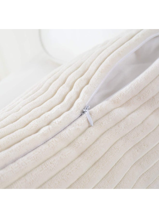 Pack of 2, Corduroy Soft Decorative Square Throw Pillow Cover Cushion Covers Pillowcase, Home Decor Decorations for Sofa Couch Bed Chair 26x26 Inch/65x65 cm (Striped Cream) - Image 2